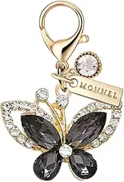[Monnel] MC592 Little Crystal Butterfly Lobster Clasp 3D Charm for Women with Velvet Bag (Black,1 Piece)