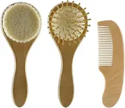 WOONEKY Scalp Grooming Comb 3pcs Baby Brush Set Wooden Handle Woolen Brush for Cradle Cap