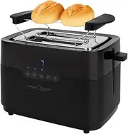 ProfiCook PC-TA 1244 Toaster 2 Slices with Bun Attachment and Extra Wide Toast Slot, Defrost Function, 7 Adjustable Browning Levels, Stainless Steel, Even Toaster, Matte Black,