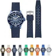 [Strapseeker] Vintage Tropical Curved End Premium SIlicone Rubber Watch Band- Compatible for Blancpain X Swatch Fifty Fathoms - 22mm - Curve Replacement Watch Band for BlancpainxSwatch with Tools