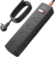 6 FT Flat Plug Extension Cord，Surge Protector,4 AC Outlets, Electric Shockproof