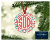 SET OF 4 MONOGRAM INITIALS METAL CHRISTMAS ORNAMENT PERSONALIZED - REINDEER - D1