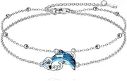 [POPLYKE] Doliphin Anklet for Women Sterling Silver Crystal Anklet Beach Jewellery Gift for Women