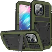 iPhone 14 Pro Max Metal Bumper Silicone Case W/Stand Heavy Duty, Built-in Screen