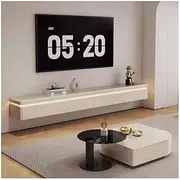 Floating TV Unit with Touch Induction Light Minimalist Wall Mounted TVs Console for Living Room Tempered Glass Countertop(200cm)