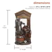 Alpine Corporation 24"x12" Water Pump + Welcome Sign w/ Barrels Polyresin Brown