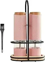 Adjustable Electric Salt & Pepper Grinder Mills Shakers Set with Holder (2Pc Pink with Stand)