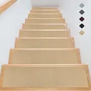 Soft Stair Treads Non-Slip Carpet Mat for Wooden Steps, 8" X 30" (15-Pack) Indoor Staircase Carpets, Stair Runners Rugs Safety for Elders, Kids and Dogs with Reusable Adhesive (Beige)
