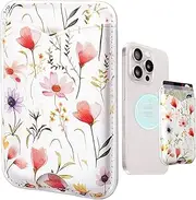 Unilily for MagSafe Wallet, Magnetic Wallet for iPhone with Strong 3800Gs Magnets, White Floral Slim PU Leather Magnetic Card Holder for iPhone 16/15/14/13/12 Series, RFID Blocking, Holds 3 Cards