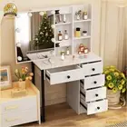 Dressing Table With LED Sliding Mirror 5 Drawers Shelf Vanity Table Makeup Desk