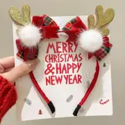 Children Christmas Red Bows Headband Women Girl Classic Elastic Reindeer Antler