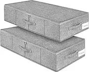 Punemi 2 Pack Underbed Storage Container Bags With Lid, Foldable Sturdy Clothes Storage Drawer Organizer W/ 3 Handles, Ultra Thick Fabric Blanket Shoe Storage Box, 30x15x6.7inch, Grey