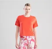 New Josie Natori Cropped Layering Tee Orange Size Large T Shirt Modal Soft NWT