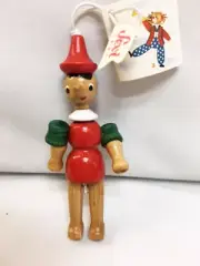 New Vintage Sevi Toy From Italy Jointed Poseable 4" Wood PINOCCHIO FIGURINE Doll
