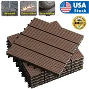 11PCS 12x12'' Patio Deck Tiles Interlocking Wooden Snap Flooring Tiles Outdoor B