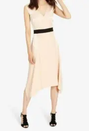 Phase Eight Felicia Dress UK 8 Womens Beige Sleeveless V Neck Knee Length BNWT