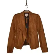 KUT FROM THE KLOTH NEW $89 Carina Faux Suede Drape Moto Jacket Brandy XS