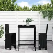 3 Piece Garden Bar Set, All Weather Patio Furniture Set for Backyard Garden Deck Poolside, Black Solid Wood Pine
