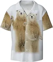 [EdWal] Polar Bear Print Men's Print T Shirts Short Sleeve Polo Shirts Casual Summer Beach Shirt for Men