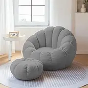 UYSOFRCV Bean Bag Chair Cover(No Filler), Premium Soft Teddy Fleece Fabric Lazy Sofa Velvet Indoor Seat Bag Floor Cushion for Adults and Kids Beanbag Chair Cover,(No Filler),Gray
