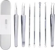 lasuroa 7pcs Pimple Popper Tool Kit, Blackhead Remover Tool Stainless Steel Comedone Extractor Blackhead Tweezers for Face Nose Cleaning