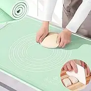 Extra Large Silicone Baking Mat,70x50cm, Premium Pastry Mat with Measurements, Extra Thick Baking Tool, Edge Heightening with Dough Scraper for Making Bread, Pizza,Cake & Other Desserts, Green
