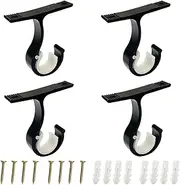 Bliceon 4 Pack Curtain Pole Brackets for 25mm-28mm Heavy Duty Black Curtain Rods - Dual Use Wall and Ceiling Mounts with Screws, Sturdy Curtain Rail Holders