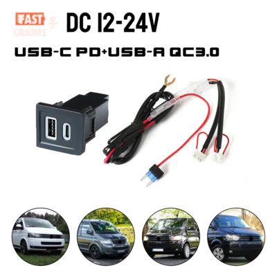 For Multivan T5 USB-C/A PD / QC 3.0 Dash Switch Upgrade Car Charger Port Socket