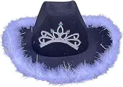 [Generic] Barracks Hat Women Pink Hat with Feather Fluffy Feather Brim Adult Size Cowboy Hat with Feathers for Costume Party Play Dress Up Outfits for Women Denim Hat