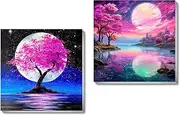 YarnMate Moonlight-Tree Paint by Number for Adults, 2 Pack Framed Acrylic Painting Kits, 8x8 inch