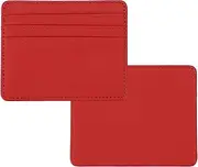 [uxcell] Minimalist Slim Wallet, 2 Pcs Leather Front Pocket Credit Card Holder with ID Window for Business Men & Women, Red