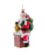 Kurt Adler Bellissimo Elegant Glass Santa Climbing Down Chimney Xmas Ornament
