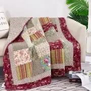 Tache Vintage Burgundy Cotton Patchwork Floral Decorative Quilted Throw Blanket