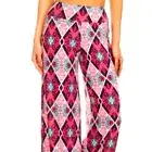 SHOSHO Lady’s Casual Pink Tribal Mix Wide Band Flare Leg S/M Palazzo Slacks