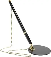 SHOWERORO Safety Pen Desk Stand and Chain Black Gold Parts Office Supply Signature Writing Pen for Professionals