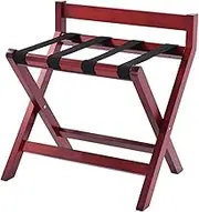Hotel Luggage Rack with Backrest Luggage Rack for Guest Room Strong Version Folding Hard Bamboo Wood Luggage Holder Suitcase Rack for Home Bedroom Red Wine