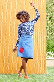 Patch Denim Skirt--HAND-259