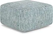 SIMPLIHOME Nate 20-inch Wide Square Pouf in Patterned Teal Mélange, Handwoven Boho-Style Cotton Ottoman, Footrest, or Extra Seating for Living Room, Assembled