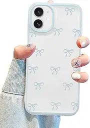 Jusy Compatible with iPhone 12 Mini Bow Phone Case, Cute Clear Blue Ribbon Bowknot Pattern Aesthetic Soft TPU Transparent Cases Full Camera Protective Phone Cover for Women Girly - Blue