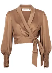 Zimmermann Silk-satin Wrap Blouse - Sand - 0 (UK 8 / S) 0 (UK 8 / S)