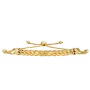14K Yellow Gold Round Diamond Cut Wheat Adjustable Bracelet With Arched Center, 9.25"