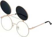 [J&L] Glasses Retro Flip-Up Round Goggles Seampunk Sunglasses
