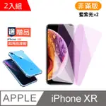 IPHONE XR 藍紫光 9H鋼化玻璃膜-超值2入組 (贈 四角防摔手機殼)