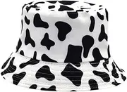 [OATIPHO] Unisex Bucket Hat Sun Cap Women Outdoor Sun Hat Cow Pattern for Women Girls White