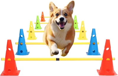 Dog Jump Agility Training Set Puppy Agility Training Hurdle 10 Cones & 5 Poles C
