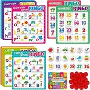 SpriteGru Alphabet Bingo Game, Uppercase/Lowercase/Number Bingo Game ABC and 123 Bingo Board Game for Kindergarten and Preschool Kids 4-8, Perfect for Classroom & At Home