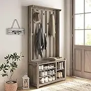 VASAGLE Hall Tree with Bench and Shoe Storage, Coat Rack with Shoe Bench, 7 Double Hooks for Jackets, Hats, Entryway, Bedroom, Living Room, 13.8 x 31.9 x 70.9 Inches, Heather Greige UHSR414G01