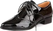 [SHEMEE] Women's Patent Leather Low Heels Vintage Wingtip Oxfords Pumps Lace Up Pointed Toe Flat Retro Brogues Dress Shoes