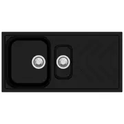 ACA 1000x500mm Black Granite Quartz Stone 1 and 1/4 Kitchen Sink Double Bowls Drainboard Topmount
