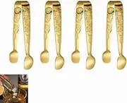 Sugar Cube Tongs, 4PCS 4Inch Stainless Steel Mini Serving Tongs Small Ice Tongs for Tea and Coffee Party (Golden)